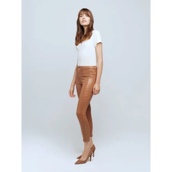 L'AGENCE // sabine zip skinny high rise ankle zipper dark khaki coated jeans - Picture 11 of 16